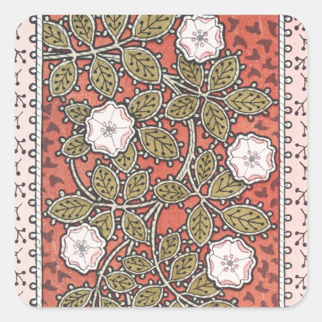 Adesivo Quadrado Vintage da ilustração da Rosa selvagem (Frente)