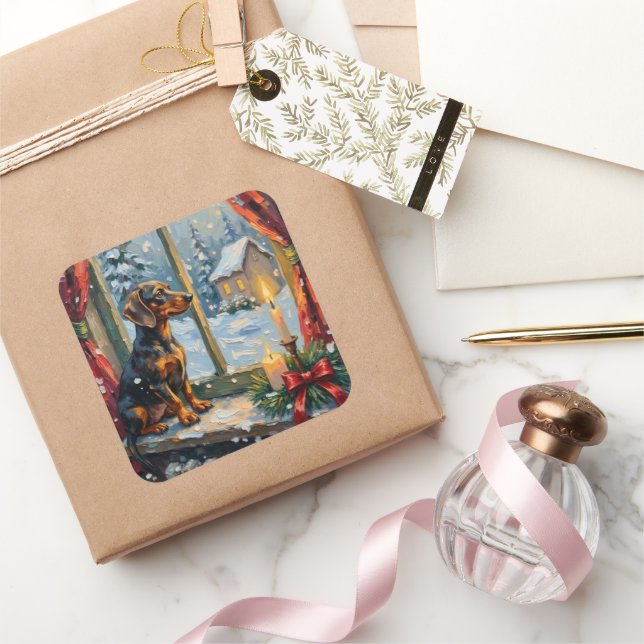 Adesivo Quadrado Vintage Dachshund by Cozy Christmas Window (Presentear)