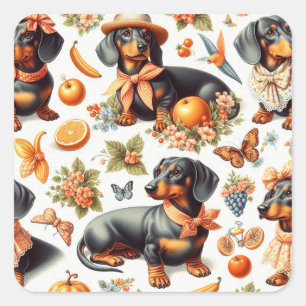 Adesivo Quadrado Vintage Dachshund Seamless