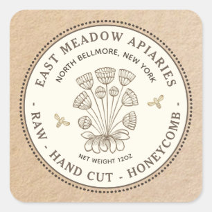 Adesivo Quadrado Vintage Daisy and Bee Honeycomb Label Kraft Border