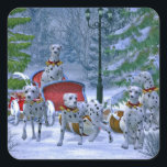 Adesivo Quadrado Vintage Dalmatian Sleigh Snow Christmas<br><div class="desc">O Dalmaciano é um cão grande notado pelo seu casaco branco marcado por manchas pretas. Originalmente usado principalmente como cão carruagem,  hoje é um animal popular de estimação familiar. Os Dalmatianos são talvez mais conhecidos por trabalharem para bombeiros como escoltas e mascotes de bombeiro.</div>