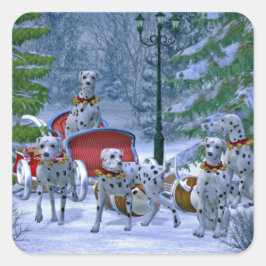 Adesivo Quadrado Vintage Dalmatian Sleigh Snow Christmas