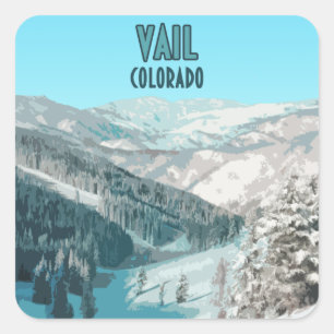 Adesivo Quadrado Vintage das montanhas da neve de Vail Colorado