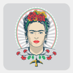 Adesivo Quadrado Vintage de Frida Kahlo   floral