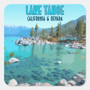 Adesivo Quadrado Vintage de Lake Tahoe Califórnia Nevada
