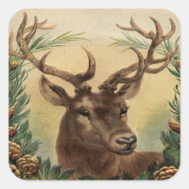 Adesivo Quadrado Vintage Deer Buck Stag Natureza Natal Russo