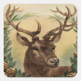 Adesivo Quadrado Vintage Deer Buck Stag Natureza Natal Russo