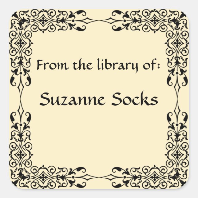 Adesivo Quadrado Vintage Diamond Flourish Frame Bookplate (Frente)