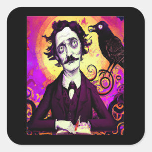 Adesivo Quadrado Vintage Digital Edgar Allan Poe Raven