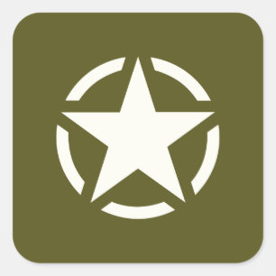 Adesivo Quadrado Vintage do estêncil da estrela no verde Khaki