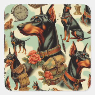 Adesivo Quadrado Vintage Doberman Seamless Painting