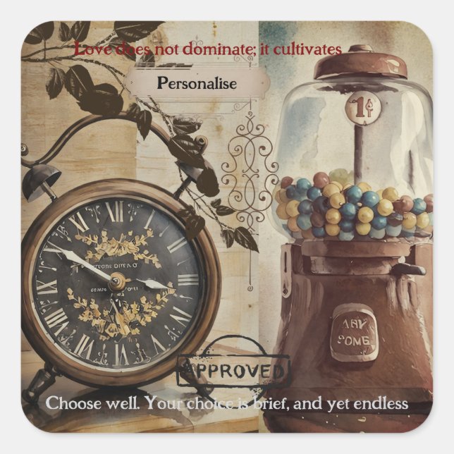 Adesivo Quadrado Vintage Doce Vending Machine Alarm Cotes (Frente)