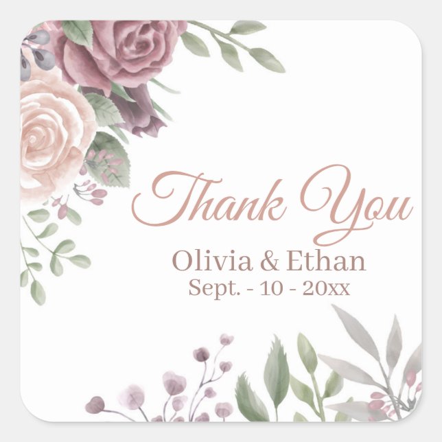 Adesivo Quadrado Vintage Dusty Rosa Buquê Floral (Frente)