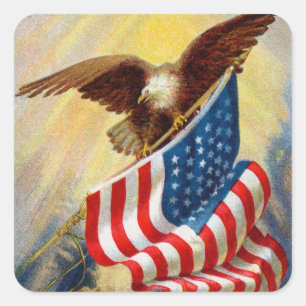 Adesivo Quadrado Vintage Eagle e bandeira dos E.U.