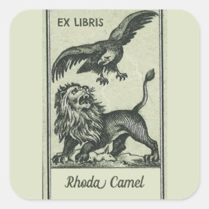 Adesivo Quadrado Vintage Eagle e Lion Bookplate Editáveis