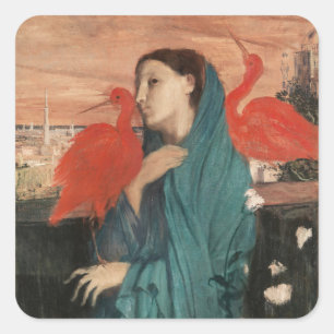Adesivo Quadrado Vintage Edgar Degas Jovem Mulher com Íbis Arte