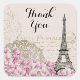 Adesivo Quadrado Vintage Eiffel Tower Collage Flores Selvagens Obri