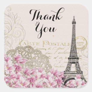 Adesivo Quadrado Vintage Eiffel Tower Collage Flores Selvagens Obri