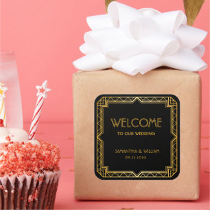 Adesivo Quadrado Vintage Elegante Art Deco Dourado Casamento Bag de