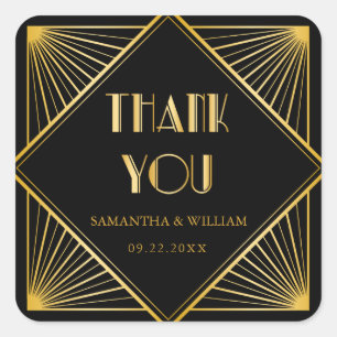 Adesivo Quadrado Vintage Elegante Art Deco Preto Casamento Dourado