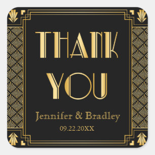 Adesivo Quadrado Vintage Elegante Art Deco Preto Casamento Dourado