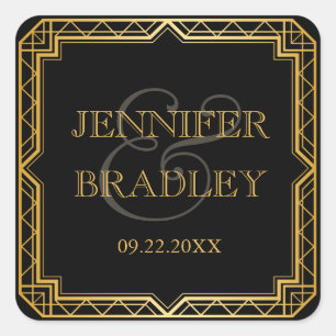 Adesivo Quadrado Vintage Elegante Art Deco Preto Casamento Dourado