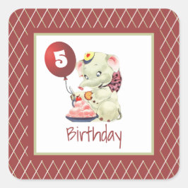 Adesivo Quadrado Vintage Elephant Birthday Square Sticker