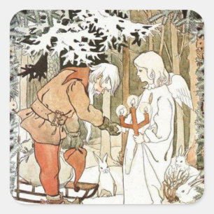 Adesivo Quadrado Vintage Elsa Beskow Christmas Angel Winter Cena