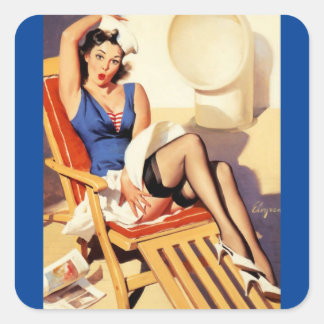 Adesivo Quadrado Vintage Elvgren Cruise Ship Retro Pin Up Girl