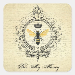 Adesivo Quadrado Vintage em francês: Rainha da Abelha