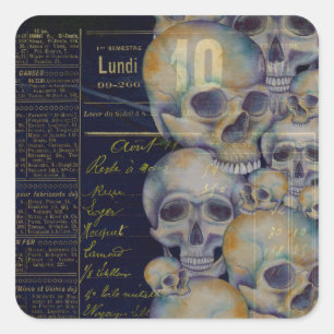 Adesivo Quadrado Vintage Espelhados Crânios Halloween