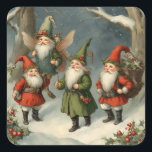 Adesivo Quadrado Vintage Fairy Tale Christmas Gnomos na Floresta<br><div class="desc">Ilustração de conto de fadas de Natal</div>
