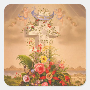 Adesivo Quadrado Vintage Faith Hope Charity Páscoa Cross 1875