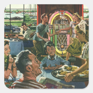 Adesivo Quadrado Vintage Family Janta em um restaurante com jukebox