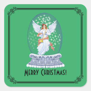 Adesivo Quadrado Vintage Felry Christmas Angel Sparparte Snowglobe