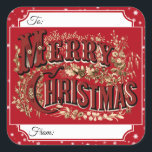 Adesivo Quadrado Vintage Felry Christmas Gift Stickers<br><div class="desc">Vintage Feliz Natal nesses adesivos clássicos de Natal. Preencha seu nome na linha personalizável "De" para economizar tempo no seu empacotamento de Natal.</div>