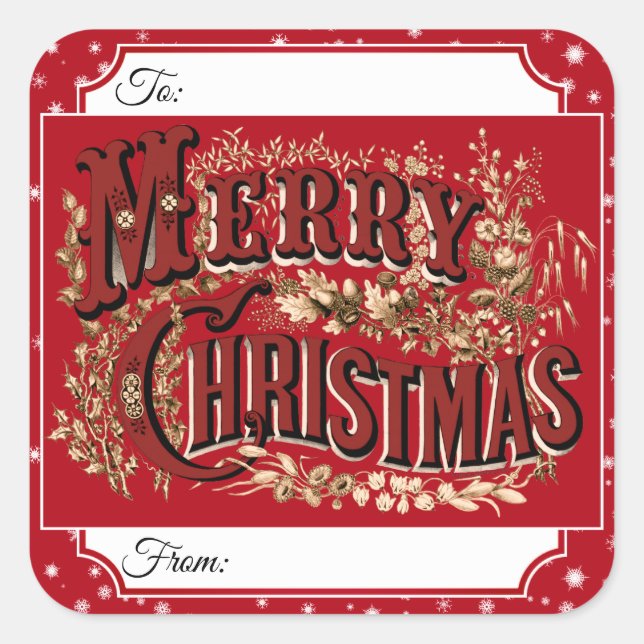 Adesivo Quadrado Vintage Felry Christmas Gift Stickers (Frente)