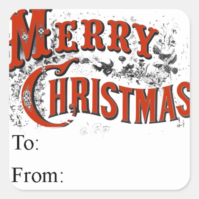 Adesivo Quadrado Vintage Felry Christmas Gift Tag (Frente)