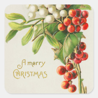 Adesivo Quadrado Vintage Felry Natal Red & White Holly Berries