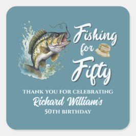 Adesivo Quadrado Vintage Fisheries Themed 50th Festa de aniversário