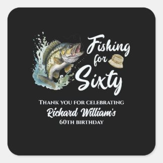 Adesivo Quadrado Vintage Fisheries Themed 60th Festa de aniversário