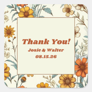 Adesivo Quadrado Vintage Floral 70 Eterno Casamento Obrigado