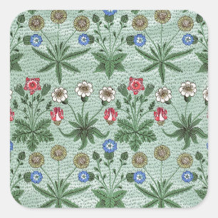 Adesivo Quadrado Vintage Floral Azul-Rosa William Morris Daisy