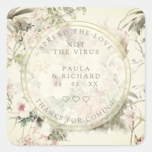 Adesivo Quadrado Vintage Floral Botânica Pandemia Casamento Gel M