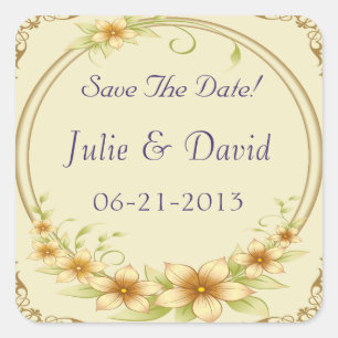 Adesivo Quadrado Vintage Floral Frame Weding A Data