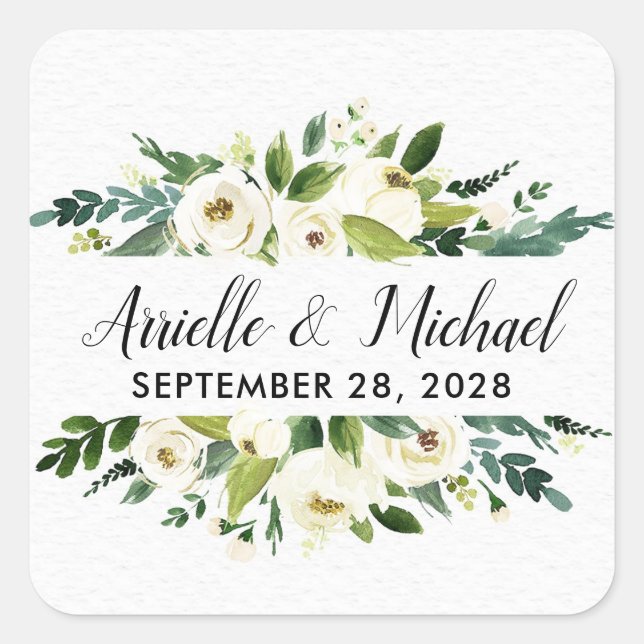 Adesivo Quadrado Vintage Floral Greenery Garden Casamentos (Frente)