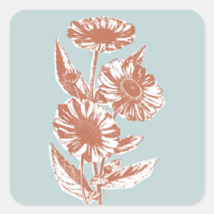 Adesivo Quadrado Vintage Floral Illustração Envelope Selo - Azul