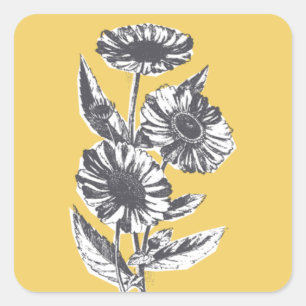 Adesivo Quadrado Vintage Floral Illustration Envelope Seal - Amarel