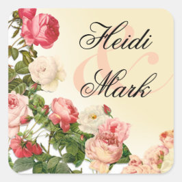 Adesivo Quadrado Vintage Floral Romance Pink Roses | marfim