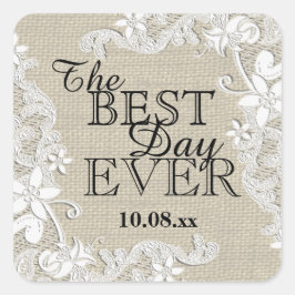 Adesivo Quadrado Vintage Floral Rustic Burlap